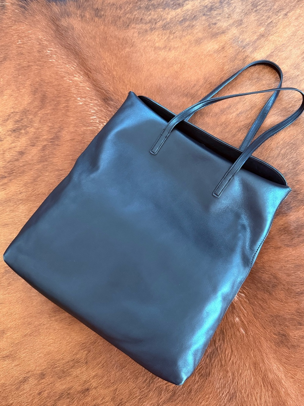 Massimo Dutti Black Leather Tote with Double Shoulder Straps